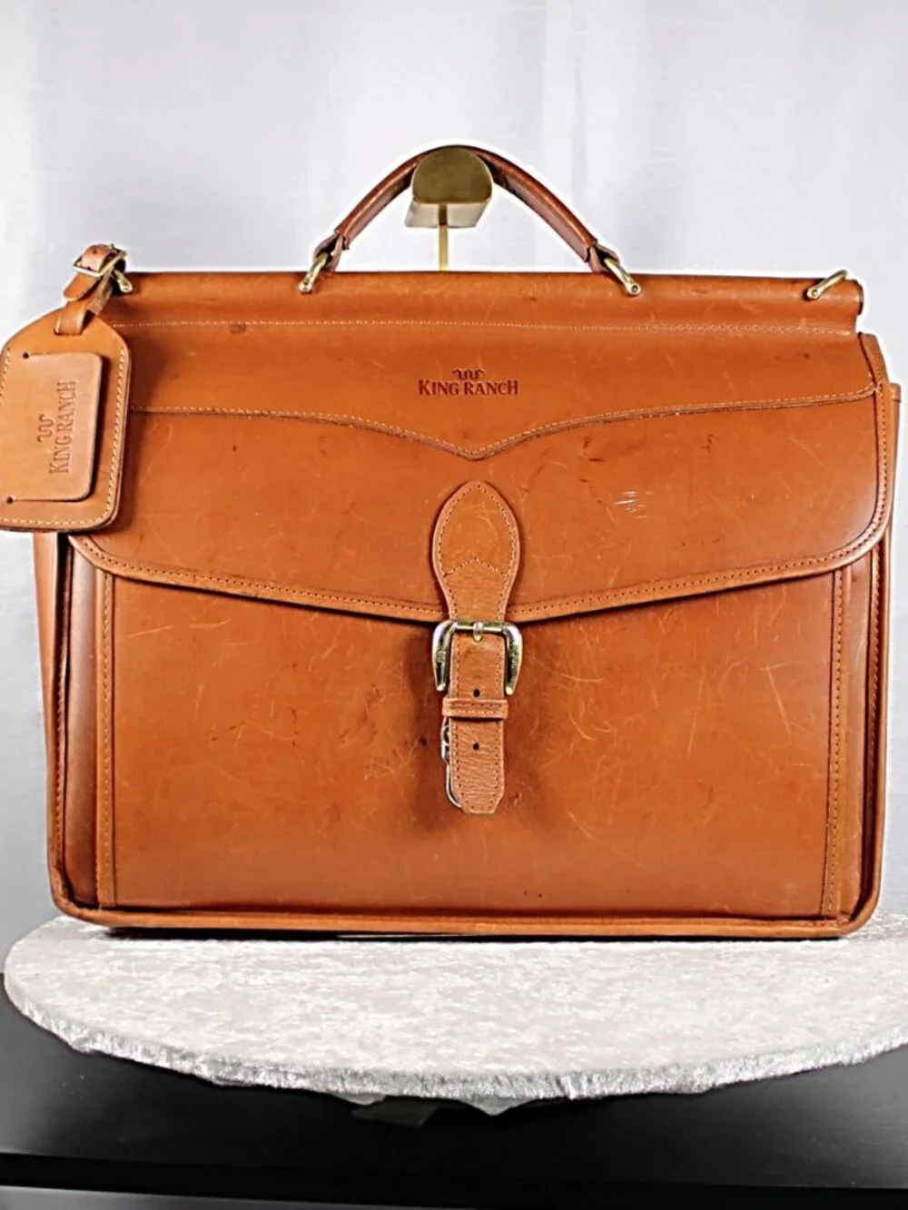 King Ranch Leather Briefcase Large Cognac Brown Executive Business Bag Luggage